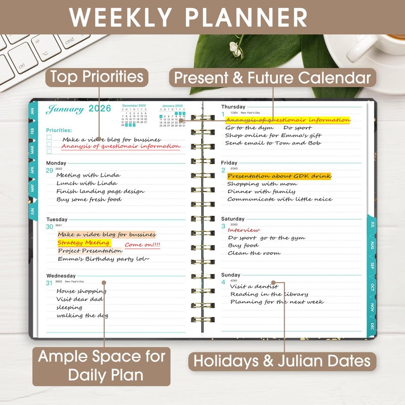 Ymumuda 2026 Planner, Daily Weekly Monthly Planner, 2026 Calendar Planner (Jan 2026 - Dec 2026), 8.4"" x 6.3"", Teacher School Student Work Agenda with Tabs, Ideal for School Office Supplies - Image 3